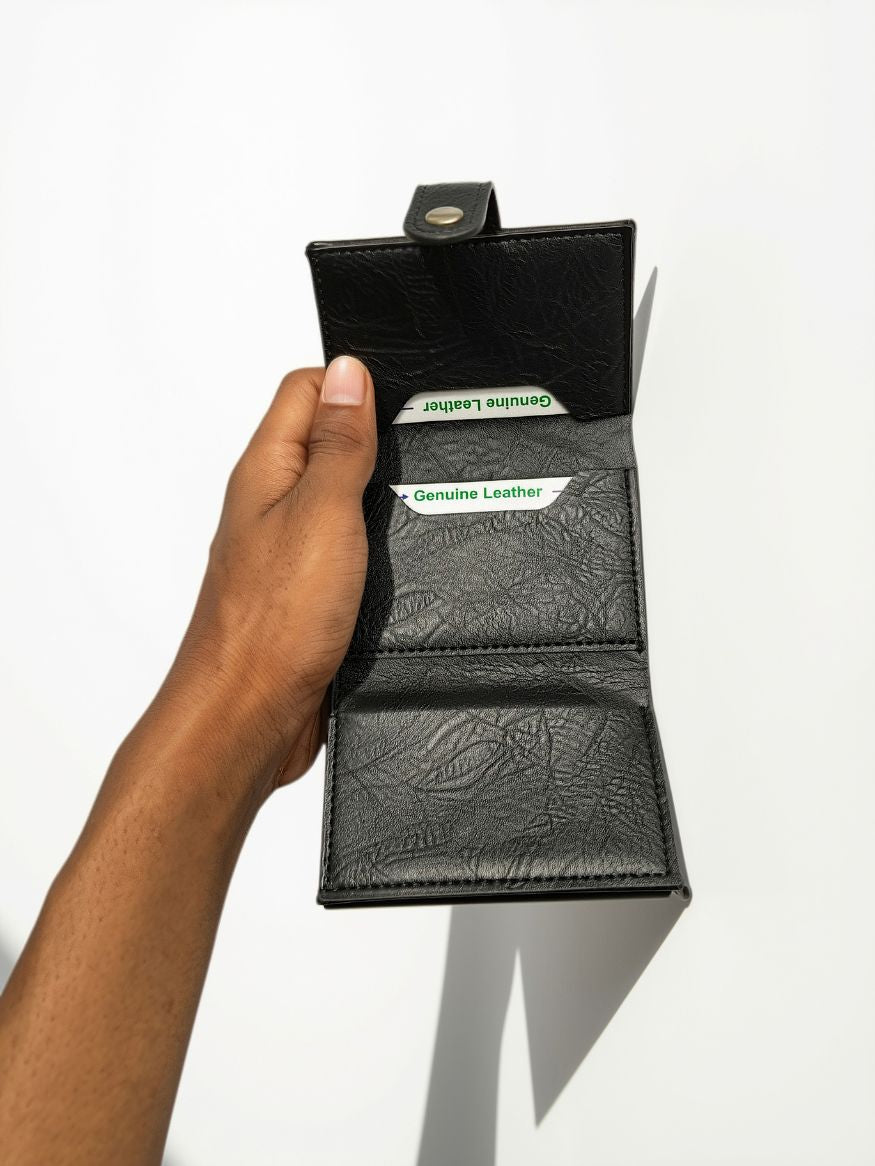 Kingdushi RFID Blocking Pop-Up Card Holder Slim PU Leather Wallet — Brown