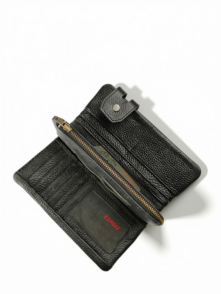 Esiposs Men's Textured Leather Long Bifold Clutch Wallet — Black