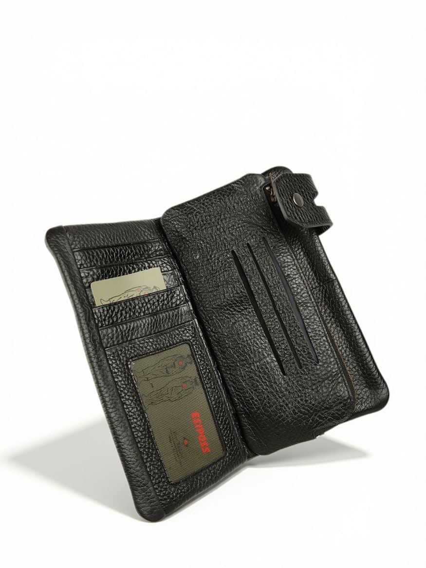 Esiposs Men's Textured Leather Long Bifold Wallet — Chocolate Brown