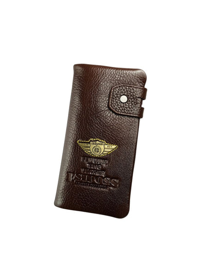 Esiposs Men's Textured Leather Long Bifold Wallet — Dark Brown
