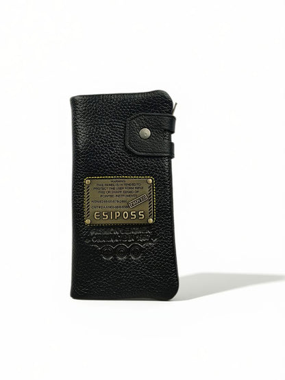 LAVIZER Full Grain Leather Multi-Pouch Long Clutch Wallet — Black