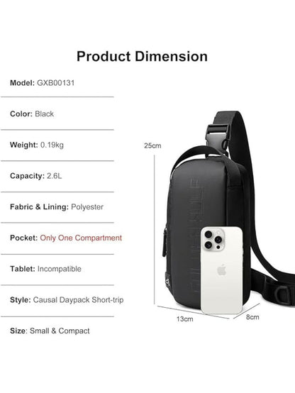 Product dimension and specifications diagram for Golden Wolf GXB00131 sling bag