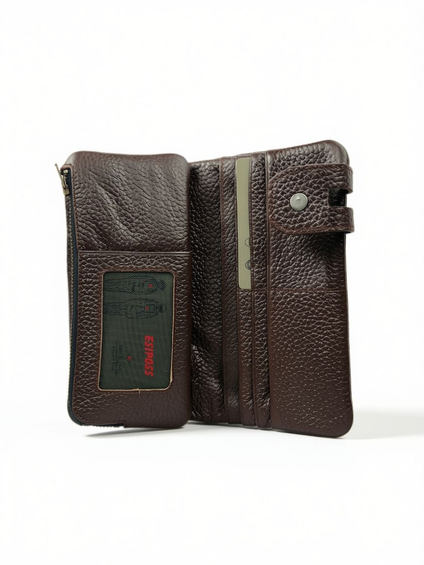 LAVIZER Full Grain Leather Multi-Pouch Long Clutch Wallet — Black