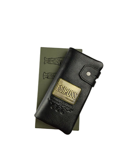 Esiposs Men's Textured Leather Long Bifold Clutch Wallet — Black