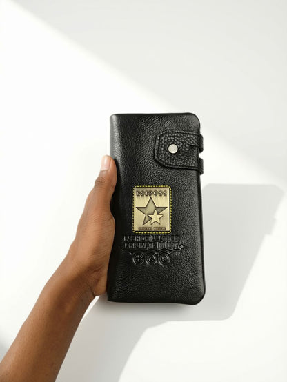 Esiposs Men's Textured Leather Long Bifold Wallet — Chocolate Brown