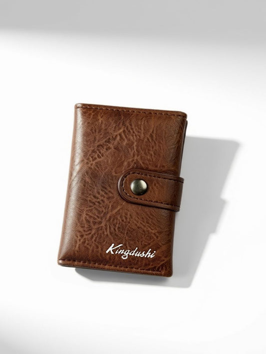 Kingdushi RFID Blocking Pop-Up Card Holder Slim PU Leather Wallet — Brown