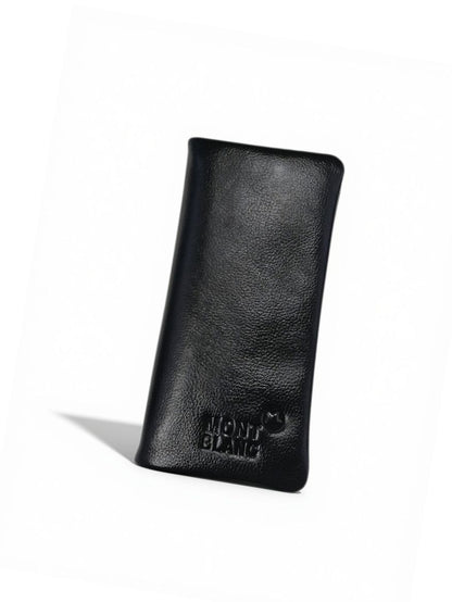 Genuine Grain Leather Men Long Wallet — Black