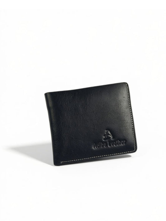 Leather Contrast Stitching Men's Bi-Fold Wallet with Coin Pocket