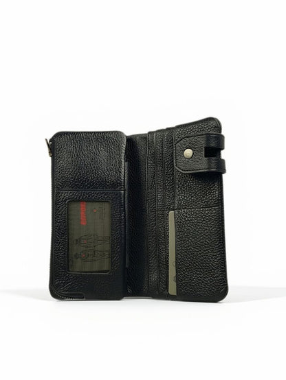 LAVIZER Full Grain Leather Multi-Pouch Long Clutch Wallet — Black