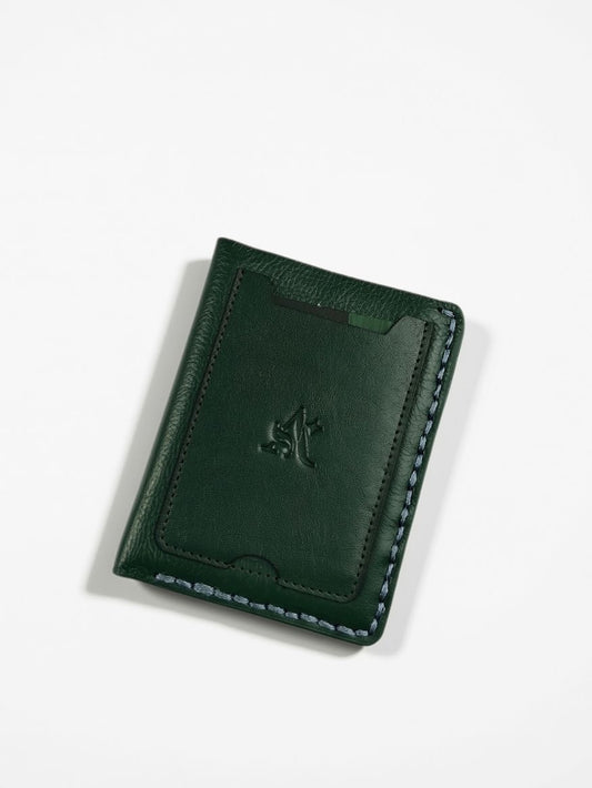 Handcrafted Genuine Leather Men's Vertical Bi-Fold Wallet — Dark Green