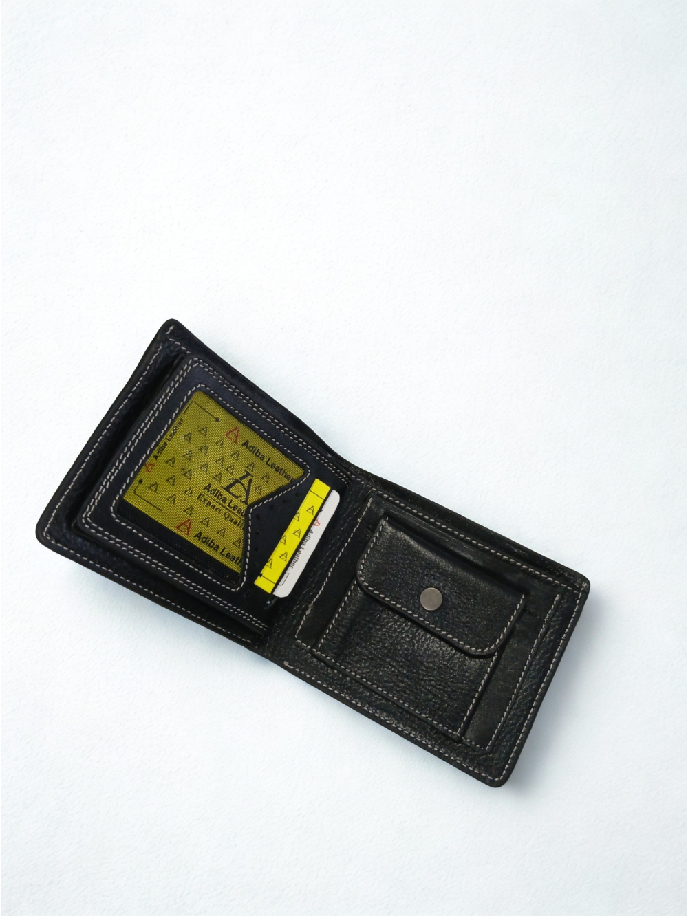 Leather Contrast Stitching Men's Bi-Fold Wallet with Coin Pocket