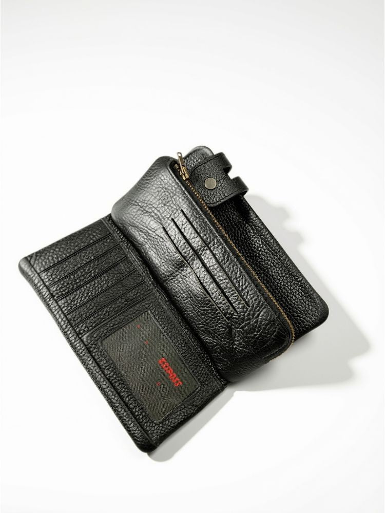 Esiposs Men's Textured Leather Long Bifold Clutch Wallet — Black