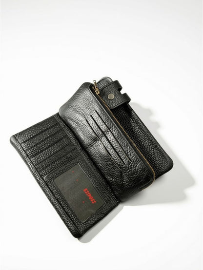 Esiposs Men's Textured Leather Long Bifold Clutch Wallet — Black