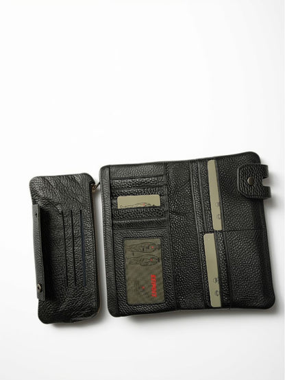 Esiposs Men's Textured Leather Long Bifold Wallet — Chocolate Brown