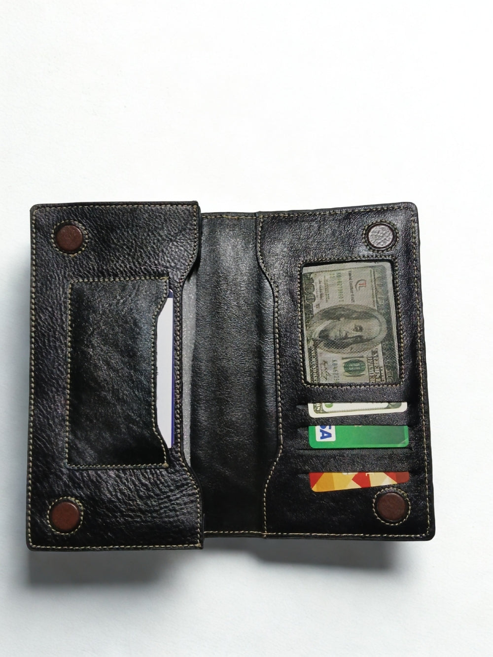 Leather Men's Genuine Pebbled Leather Long Clutch Wallet — Black