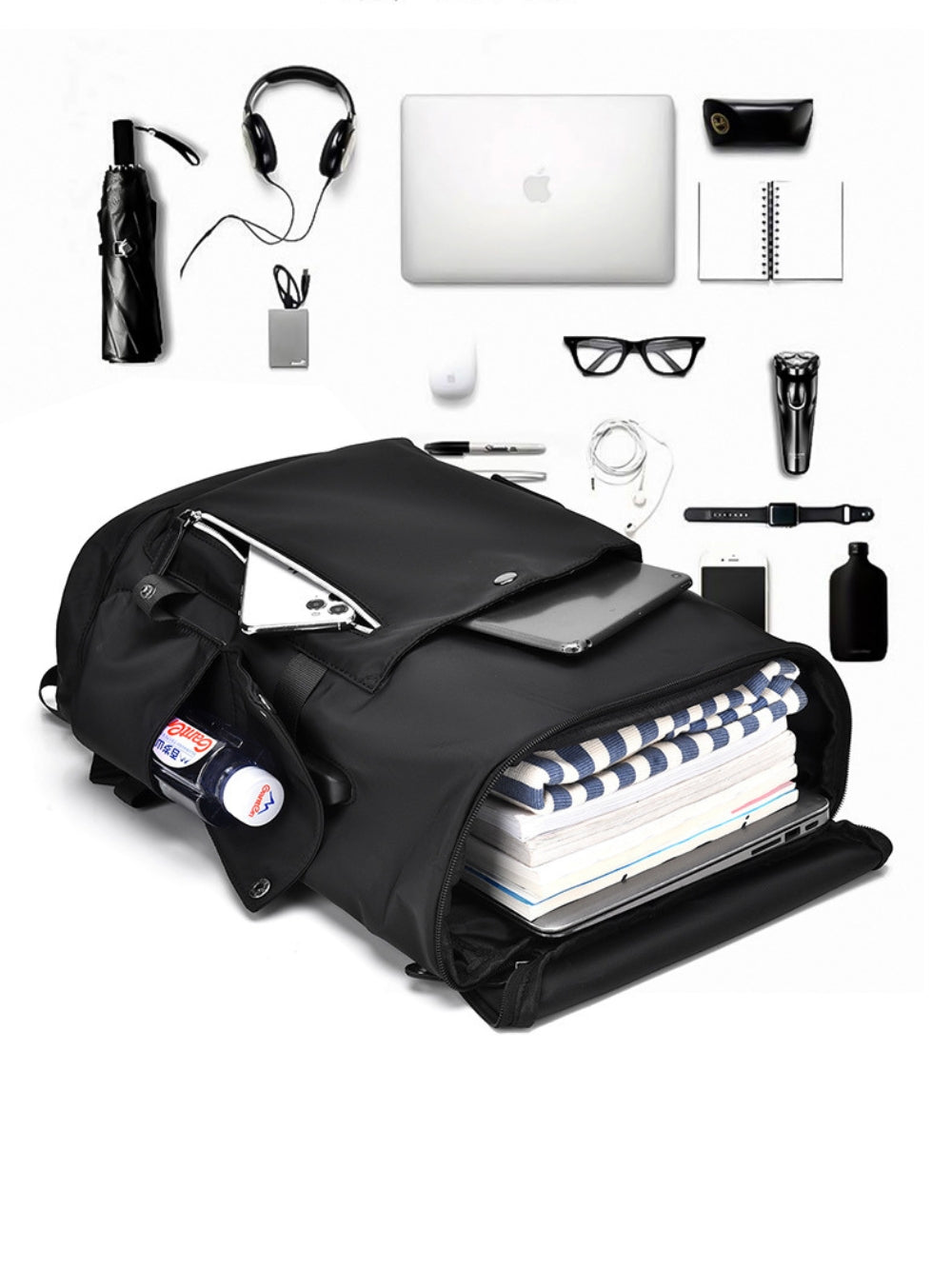 Grey Japanese style tooling backpack placed on desk