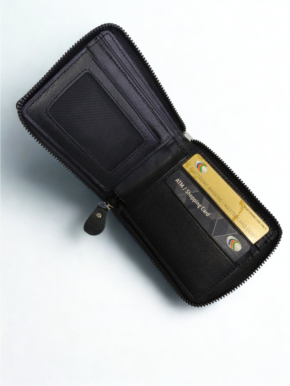 Full Grain Genuine Leather Zipper Bifold Wallet for Men — Black (1102)