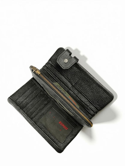 Esiposs Men's Textured Leather Long Bifold Clutch Wallet — Black