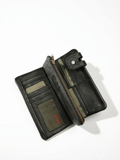 Esiposs Men's Textured Leather Long Bifold Wallet — Chocolate Brown