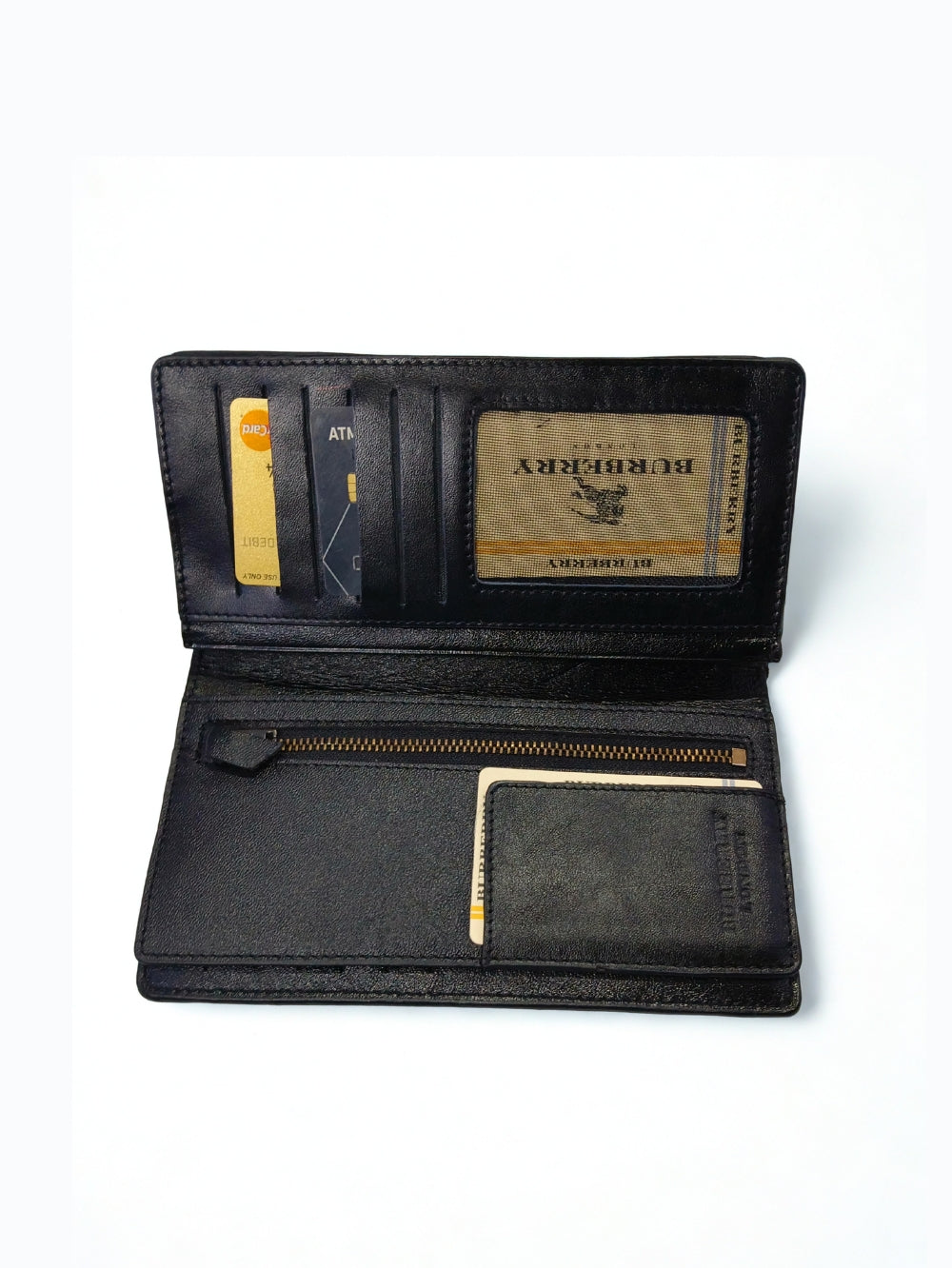 Check Pattern Leather Long Wallet & Travel Organizer for Men — Black