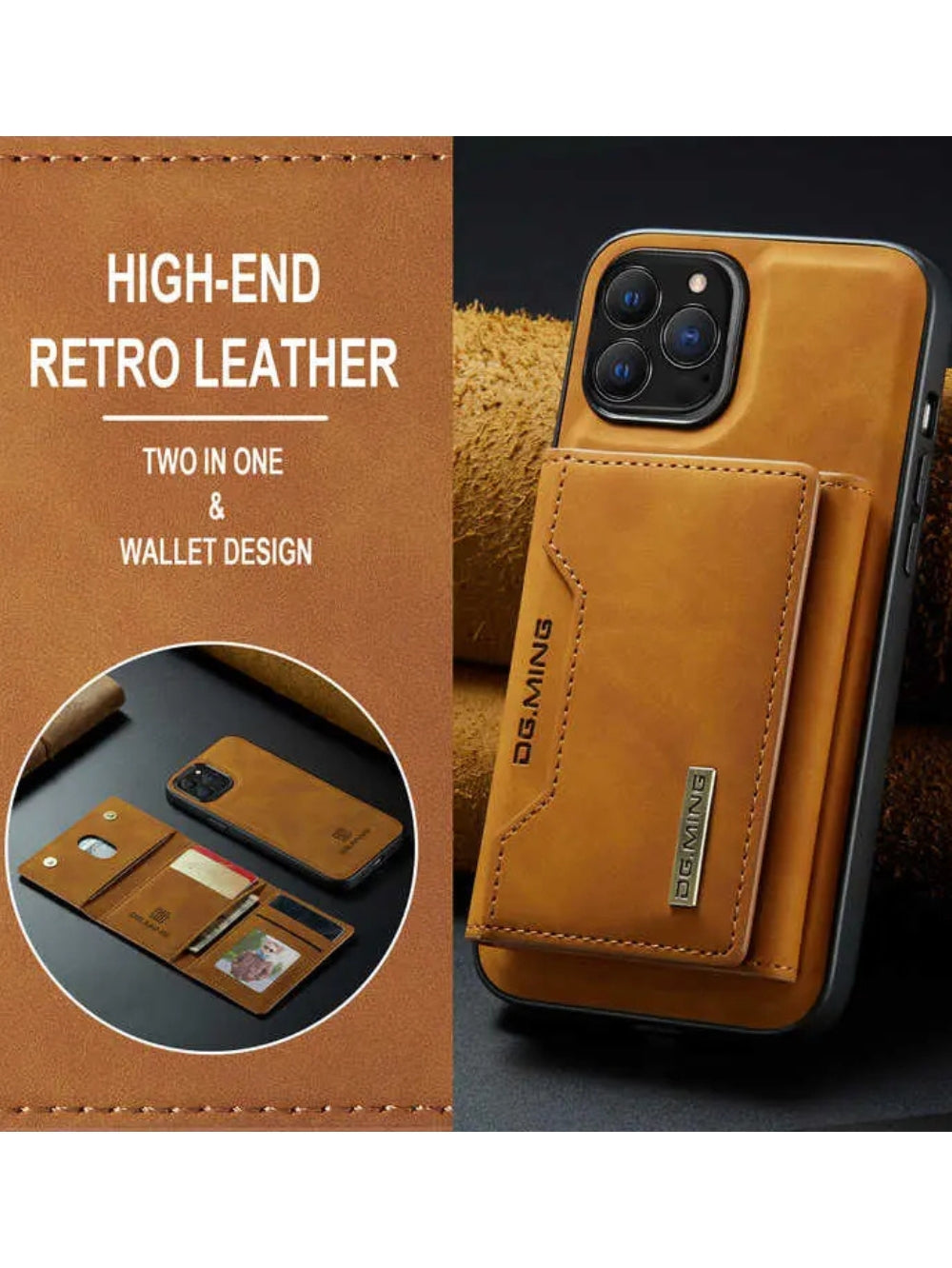 DG.MING 2-in-1 Magnetic Detachable Leather Wallet Phone Case
