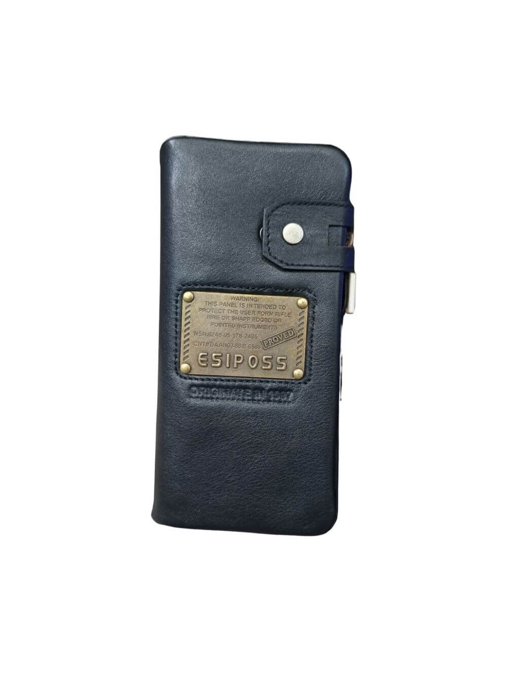 LAVIZAR long wallet antique brass crest detail and heavy duty zipper