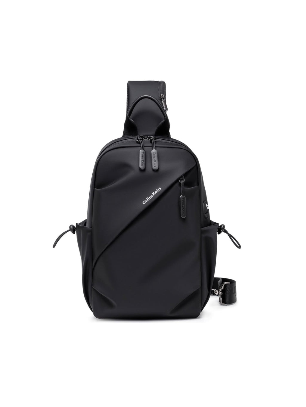 LAVIZAR black water resistant crossbody sling bag front view on desk