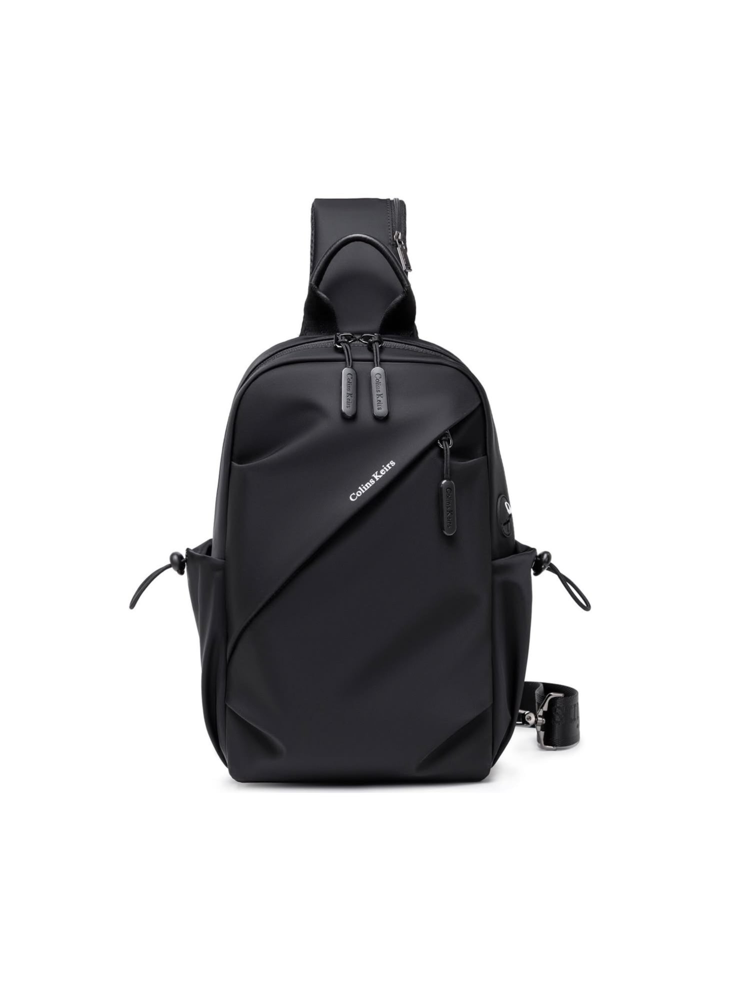 LAVIZAR black water resistant crossbody sling bag front view on desk