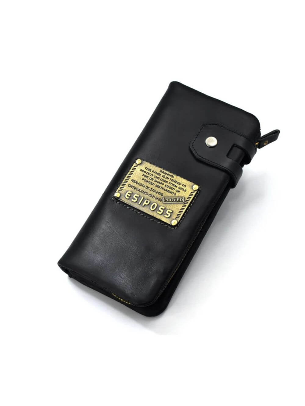 LAVIZAR full grain leather long wallet in black front view
