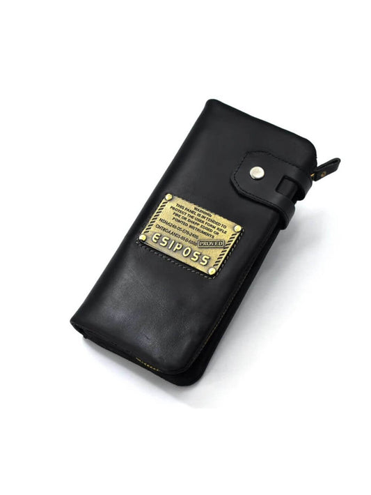 LAVIZAR full grain leather long wallet in black front view