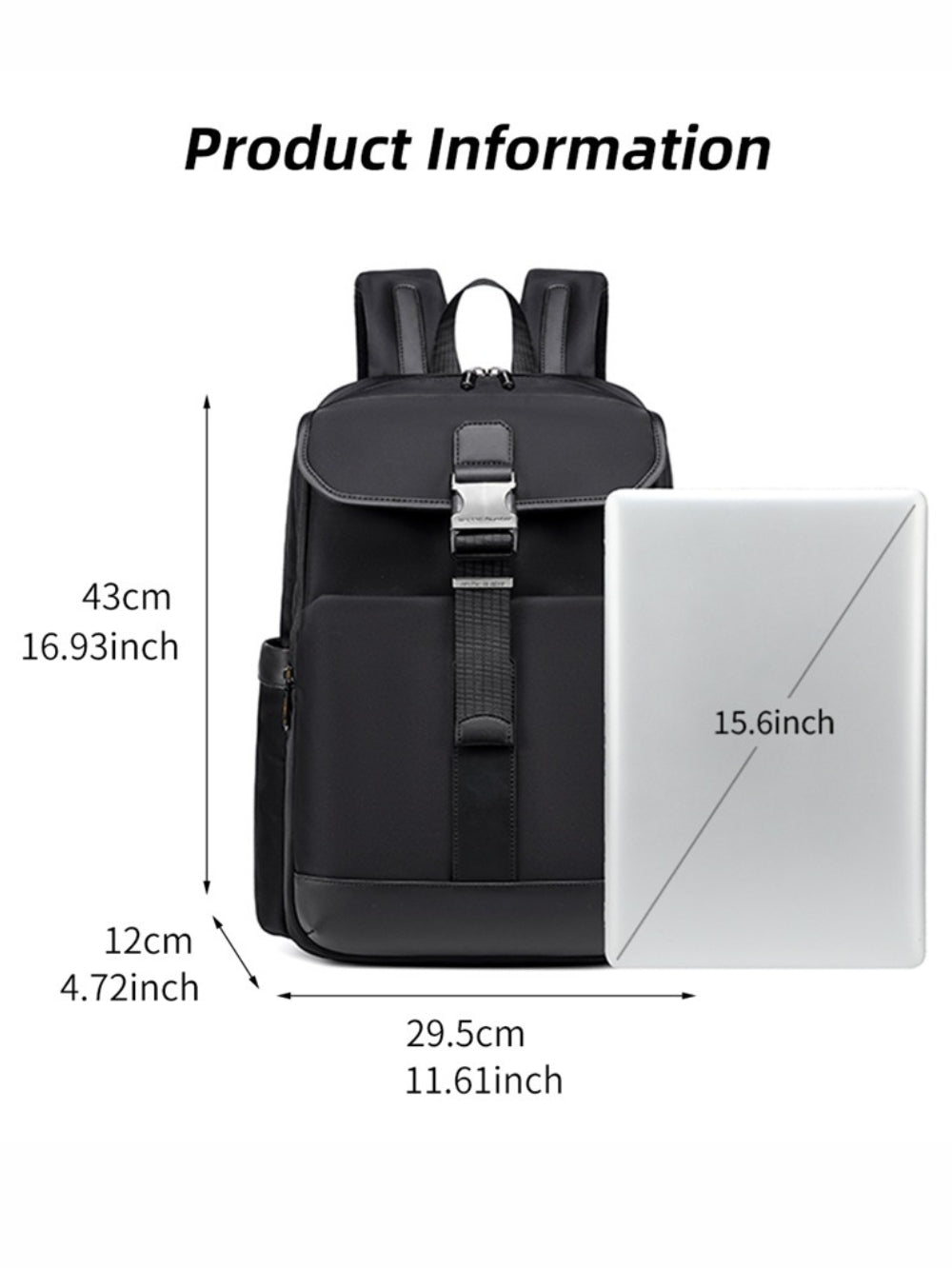 Arctic Hunter B00812 laptop backpack product dimensions diagram 43 cm by 29.5 cm by 12 cm
