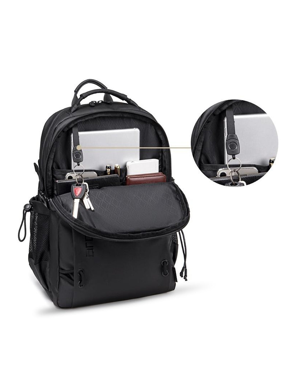 Arctic Hunter waterproof laptop backpack front compartment organization showing key holder and tablet pocket