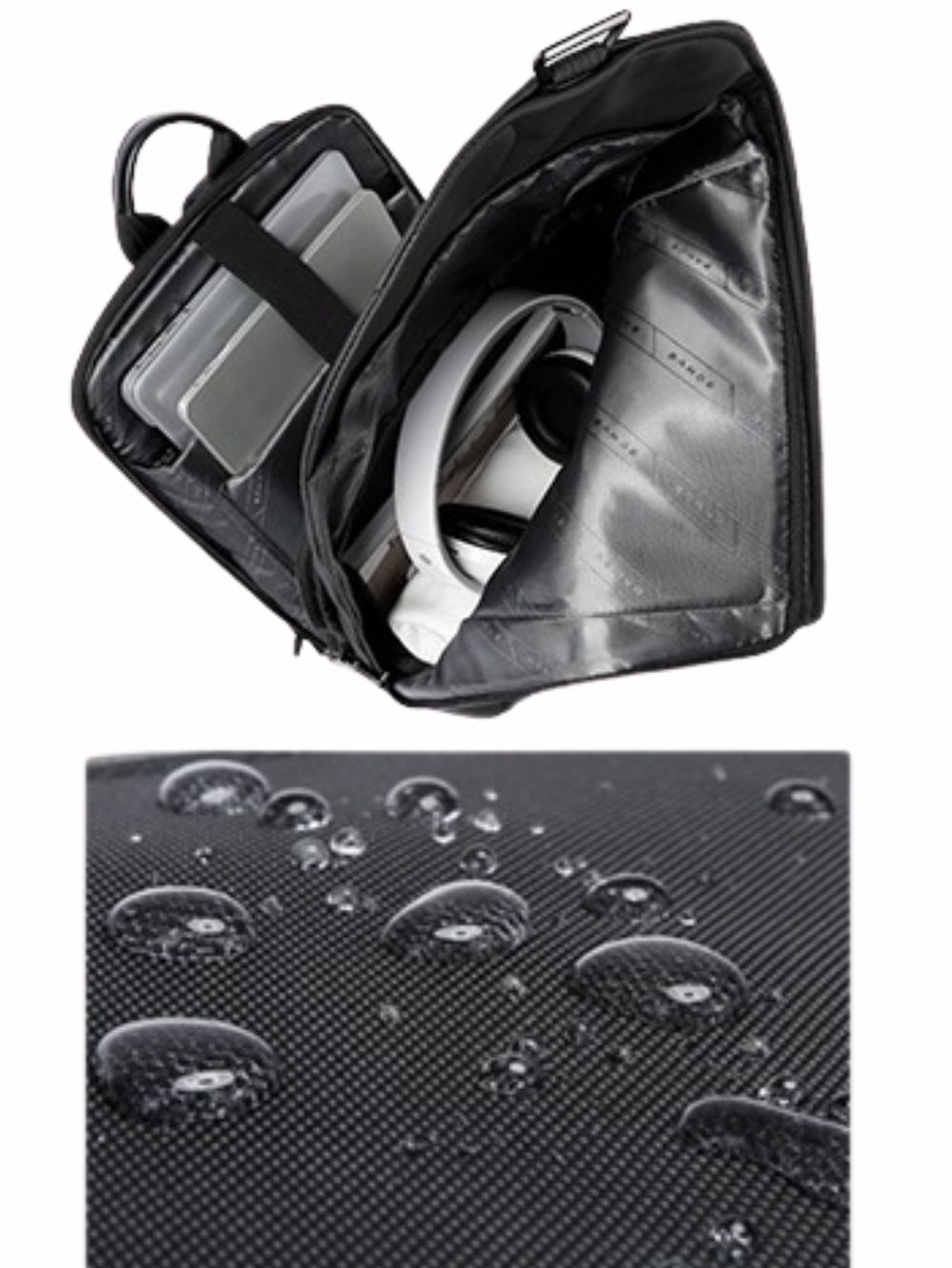 Bange 2575 interior compartment structure with laptop storage and water resistant material texture detail