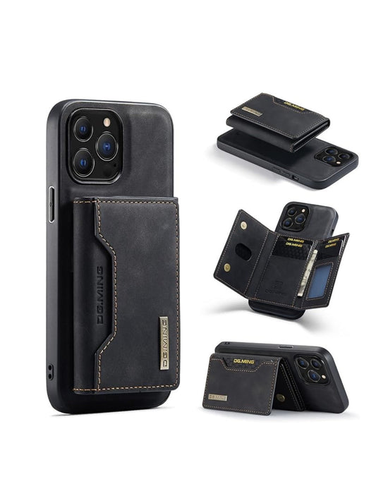 DG.MING black 2-in-1 magnetic detachable leather wallet phone case front profile