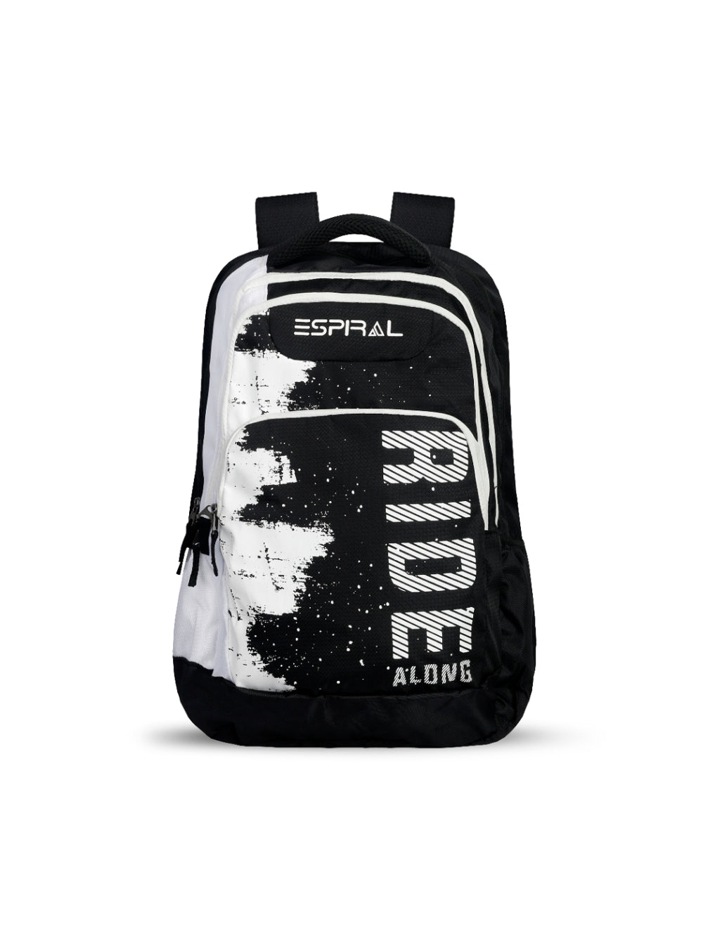 ESPIRAL Ride Along black and white nylon school backpack front view