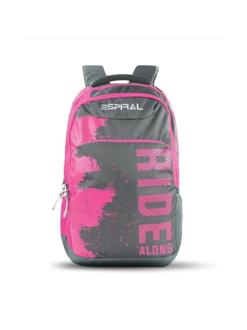 ESPIRAL Ride Along pink and grey nylon travel backpack front view
