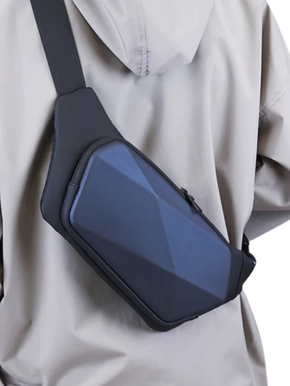 deep blue 3D geometric crossbody sports chest bag back view