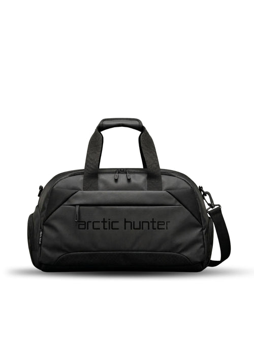 LAVIZAR black 4-in-1 waterproof travel gym duffle bag front studio view
