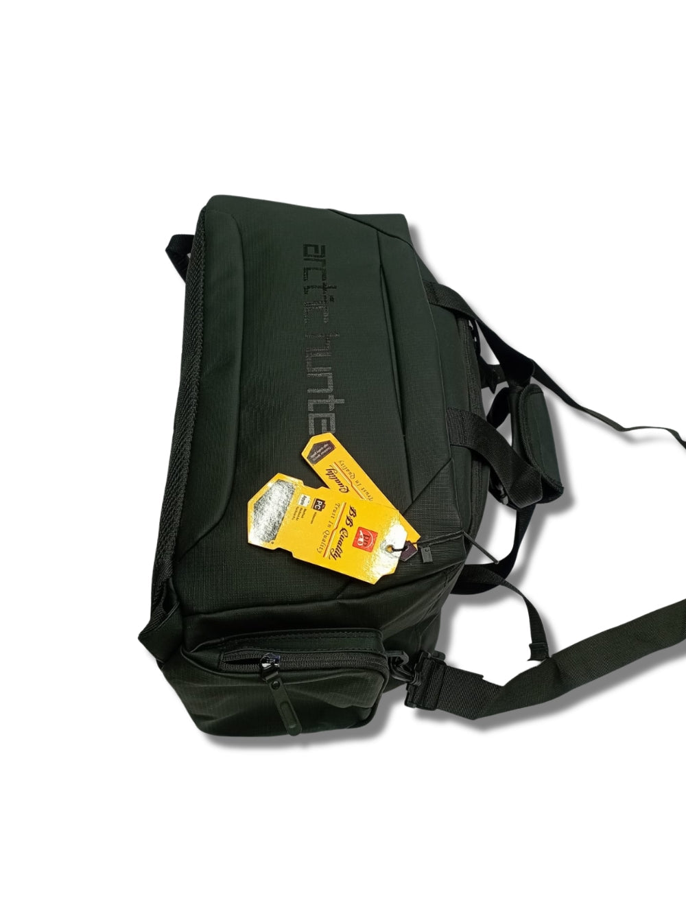AVIZAR travel duffle bag side perspective showing zipper pockets