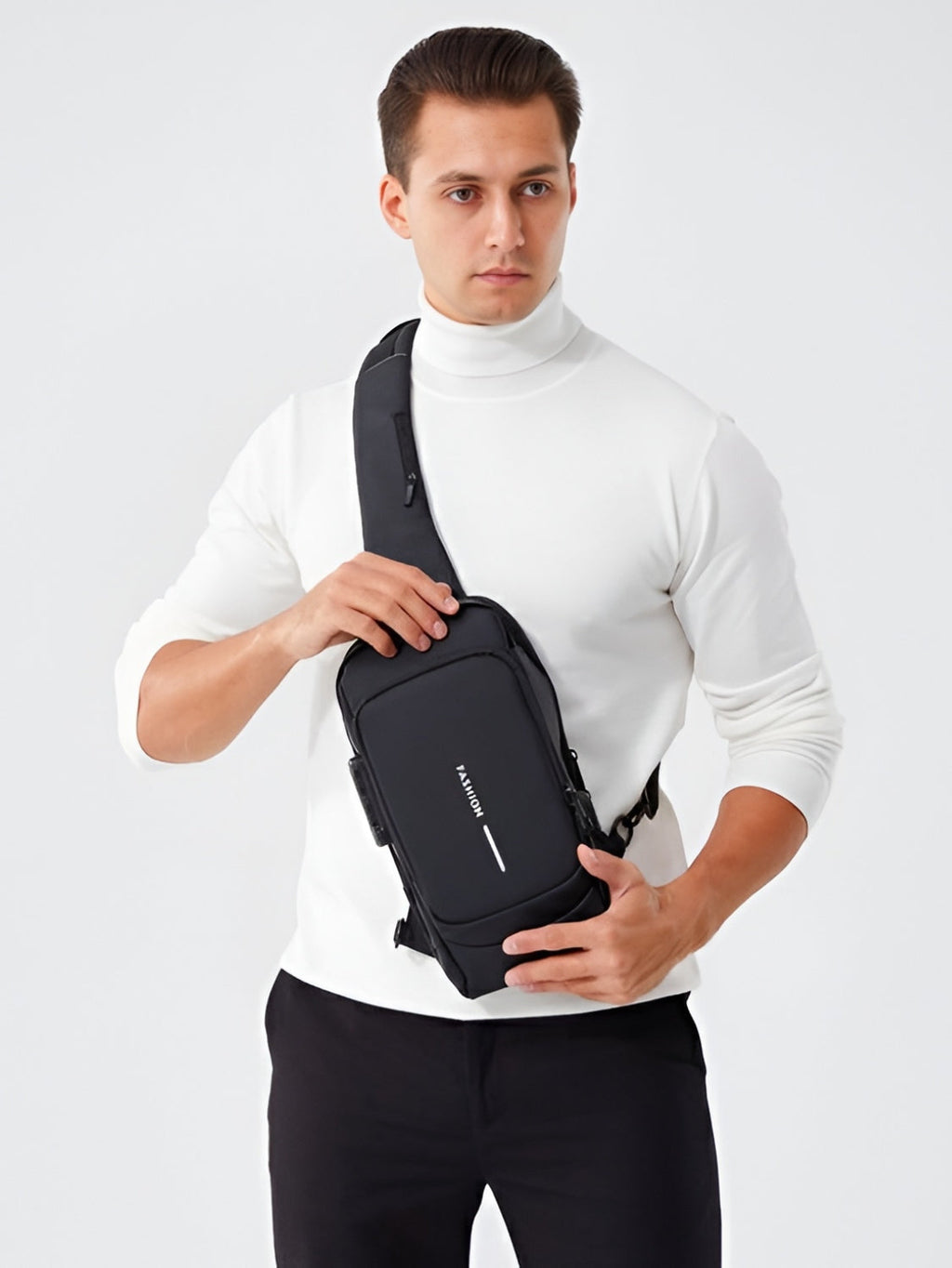 LAVIZAR water resistant USB chest pack for men commuting and travel