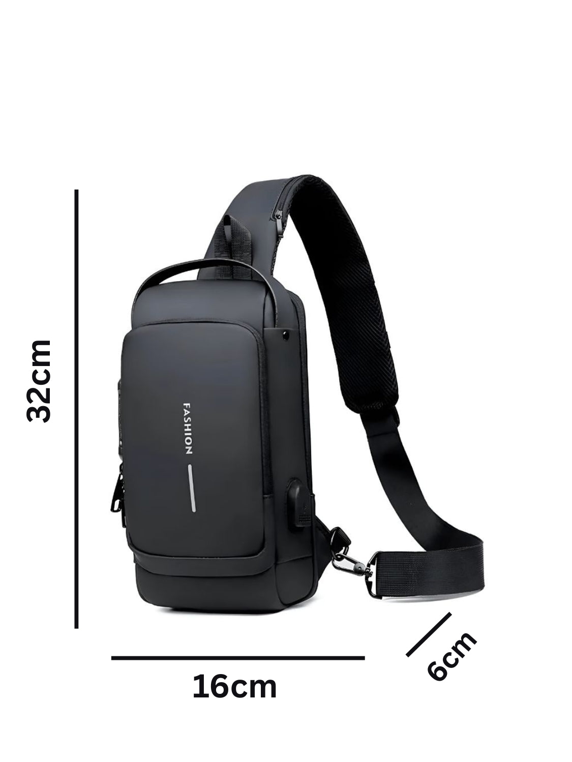 LAVIZAR solid black anti theft shoulder sling bag front view showing size structure