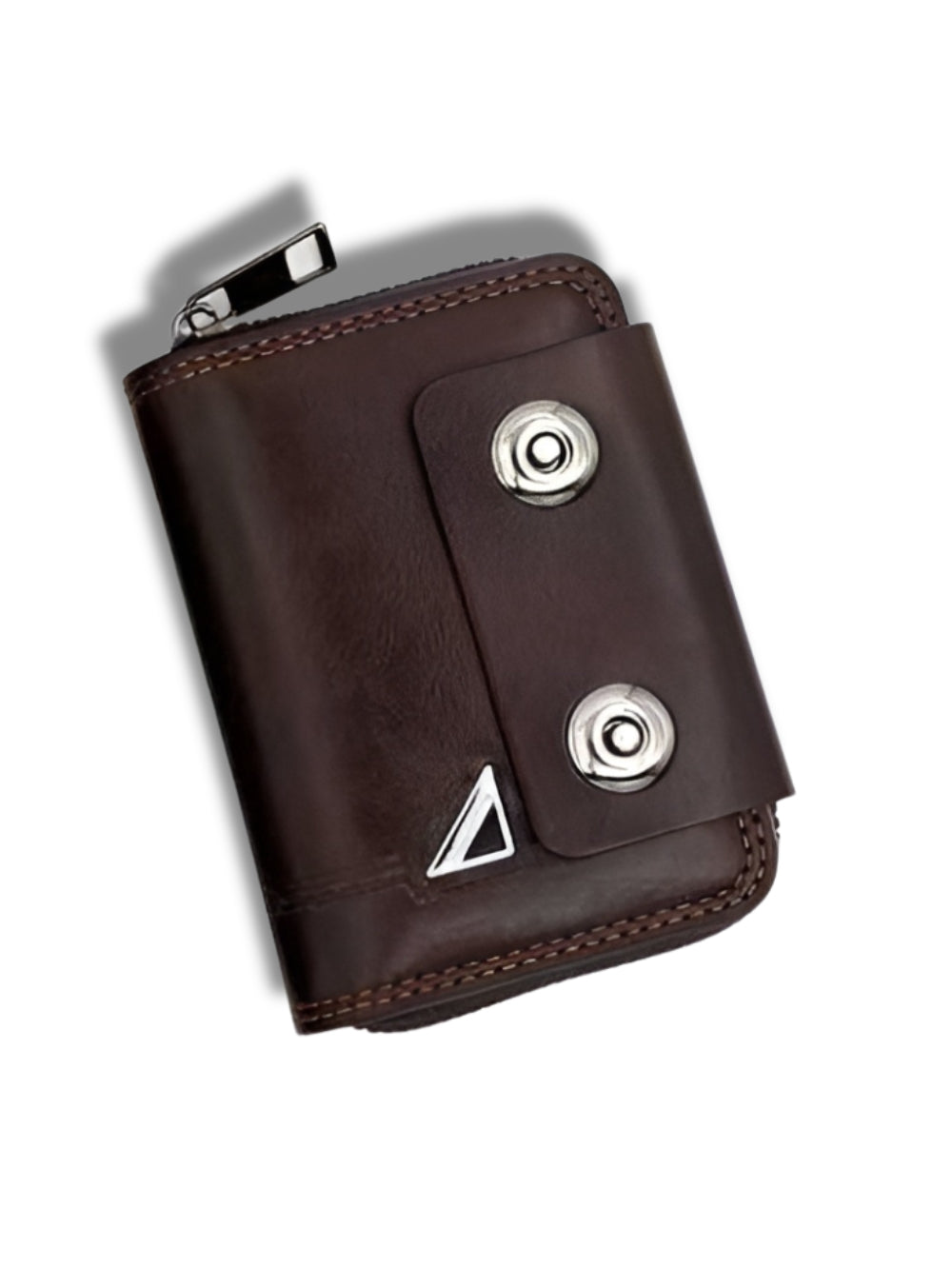 LAVIZAR tan double buckle leather card holder wallet closed front view