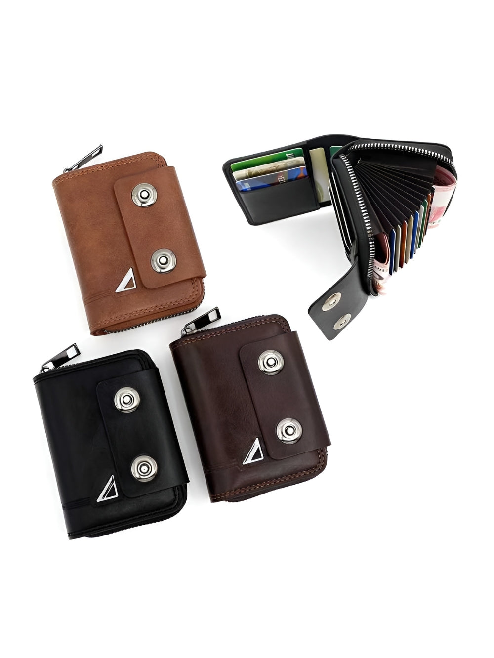 LAVIZAR leather card holder wallet available in tan brown and black colors