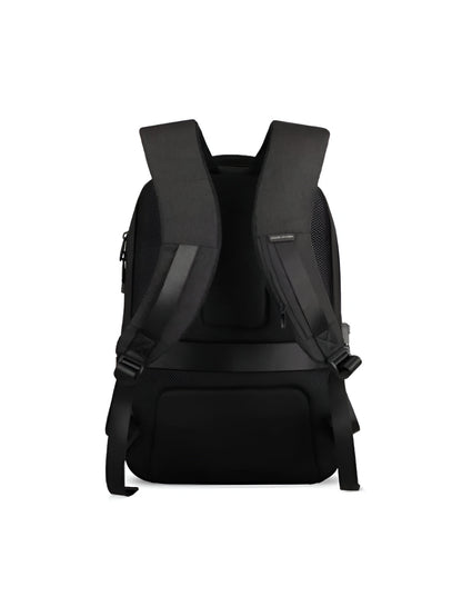 Geometric Waterproof Laptop Backpack | Integrated Raincoat & USB Port — Black