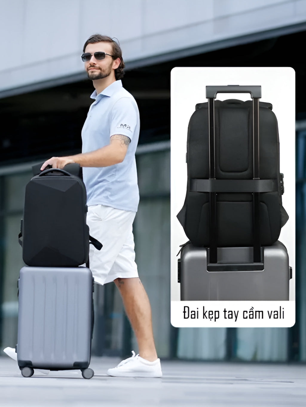 LAVIZAR men Carrying black geometric business laptop backpack outdoors
