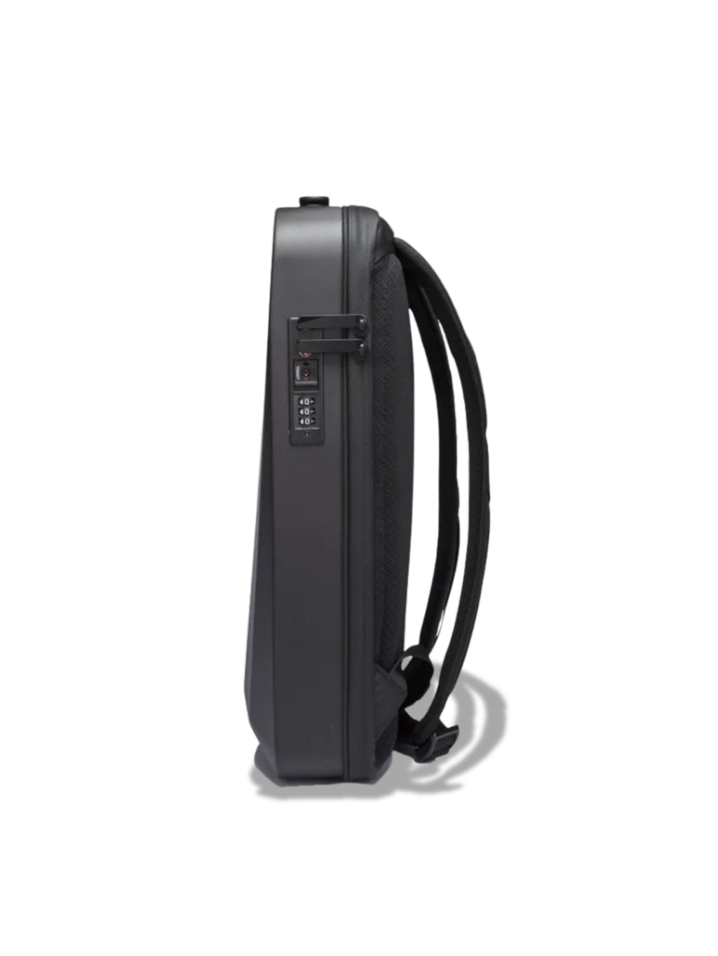 LAVIZAR hard shell laptop backpack front view showing TSA combination lock