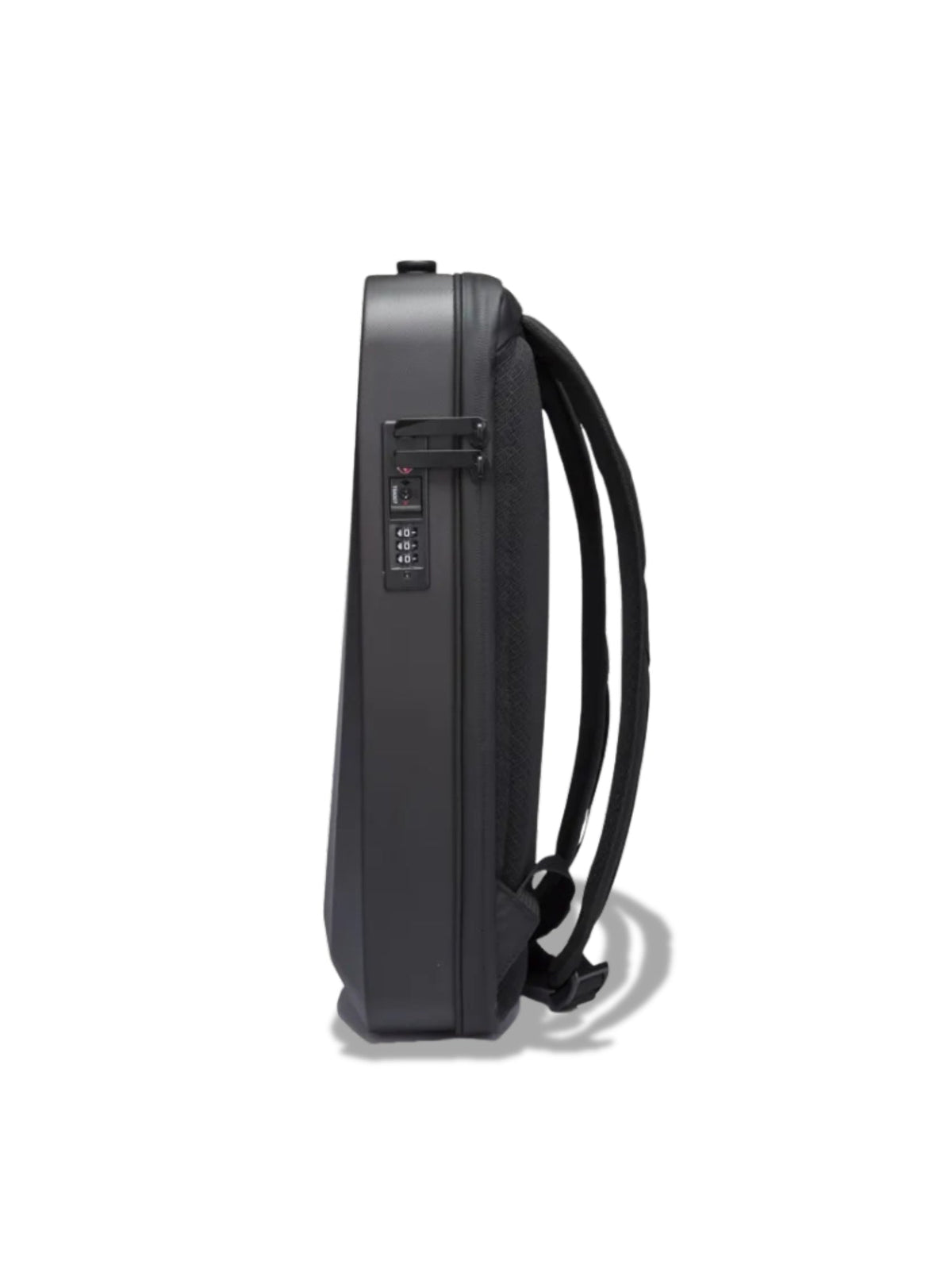 LAVIZAR hard shell laptop backpack front view showing TSA combination lock