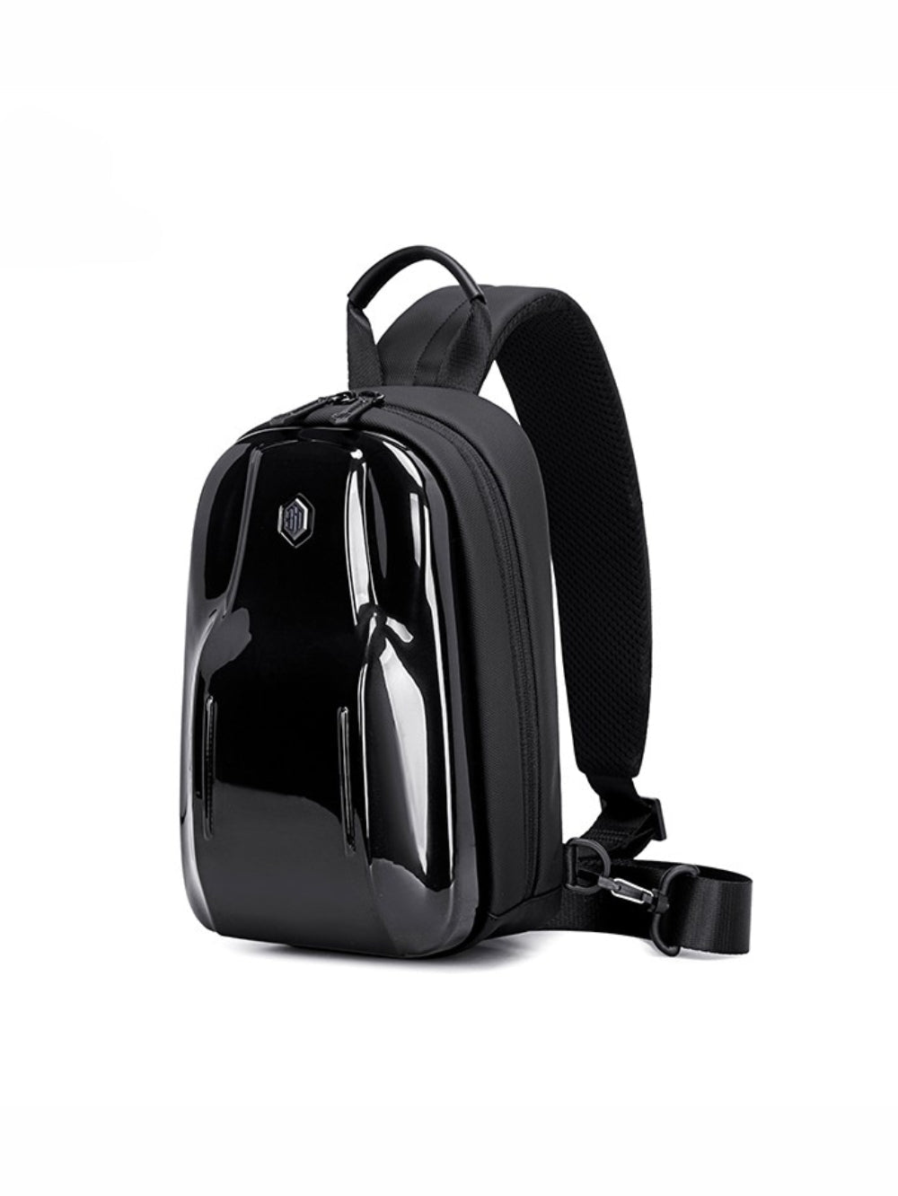 LAVIZAR black hard shell waterproof cross body sling bag studio front view