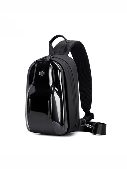 LAVIZAR black hard shell waterproof cross body sling bag studio front view
