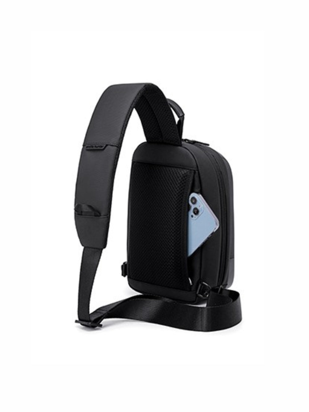 LAVIZAR waterproof cross body bag rear view highlighting mesh back and phone pocket